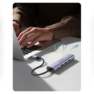 23. Ugreen Multifunktionsadapter HUB USB 3.0 - 3 x USB / Ethernet RJ-45 / USB Typ C PD grau (CM475)