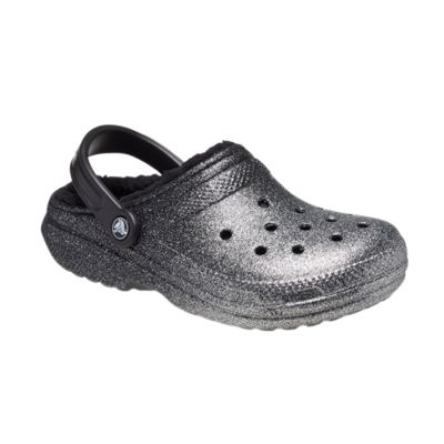 5. Crocs Classic Glitzer-Clogs, silberfarbene Flip-Flops - 205842-067