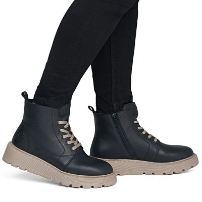 12. Schwarze Plateau-Stiefeletten aus Leder für Damen, Rieker 70405-01