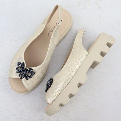 4. Potocki SZ12610 Damen-Plateausandalen aus perforiertem Metallic-Gold