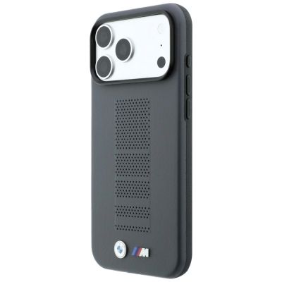 2. BMW M Blue Perfo Metal Logo MagSafe Hülle für iPhone 18 Pro Max / 17 Pro Max - Grau