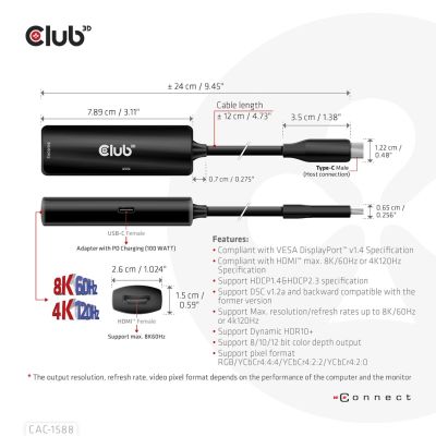 7. CLUB3D CAC-1588 Kabeladapter 0,17 m USB Typ-C HDMI Schwarz