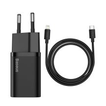 Baseus Super Si 1C Schnellladegerät USB Typ C 20W Power Delivery + USB-Kabel Typ C - Lightning 1m schwarz (TZCCSUP-B01)