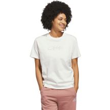 adidas Damen-T-Shirt mit kursivem Schriftzug-Grafikmuster, Weiß, KQ6404
