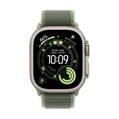 4. Apple Watch 49 mm Grün/Neon Trail Loop M/L – Natur-Titan-Finish