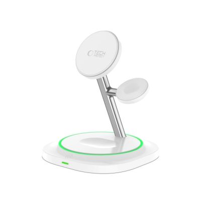 4. Tech-Protect QI15W-A46 3in1 Magnetisches MagSafe Induktives Ladegerät - Weiß