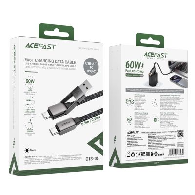 8. Acefast C13-05 USB-C - USB-A / USB-C Kabel 480Mb/s 3A 0,2m - Schwarz