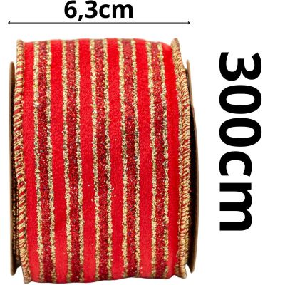 9. Band, goldgestreift, 6,3 cm x 3 m, rot