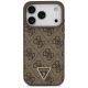 3. Guess Leder 4G Dreieck Strass MagSafe Hülle für iPhone 18 Pro / 17 Pro - Braun
