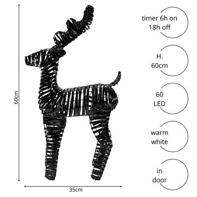 5. Rentier-Dekoration 60 cm 60 LEDs Schwarz