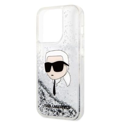 6. Karl Lagerfeld Glitter Karl's Head Hülle für iPhone 14 Pro Max – Silber