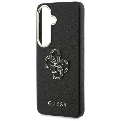 6. Guess Hülle mit genarbtem, großem 4G-Metalllogo für Samsung Galaxy S26 – Schwarz