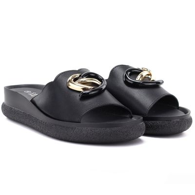 4. Schwarze Keilsandalen aus Leder für Damen, S.Barski KV61-6046