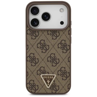 3. Guess Leather 4G Triangle Strass MagSafe Case für iPhone 17 Pro - Braun