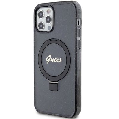 2. Guess Ring Stand Script Glitter MagSafe-Hülle für iPhone 12/12 Pro – Schwarz