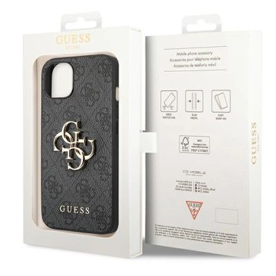8. Guess 4G Hülle mit großem Metalllogo für iPhone 14 / 15 Plus – Grau