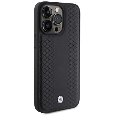 4. BMW Lederhülle mit Rautenmuster für iPhone 15 Pro – Schwarz