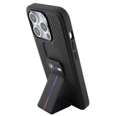 2. BMW Grip Stand Smooth & Perforated Hülle für iPhone 15 Pro – Schwarz