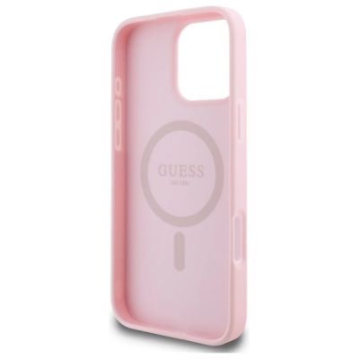 7. Guess Peony Script MagSafe-Hülle für iPhone 16 Pro Max – Rosa