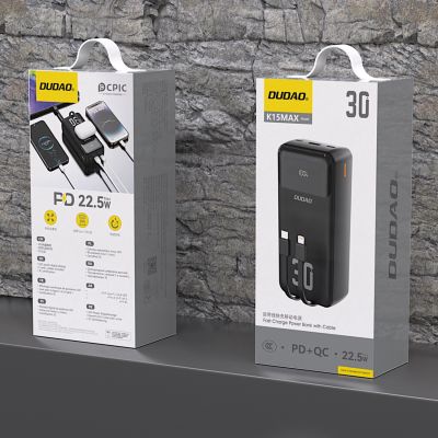 2. Dudao K15MAX 30000mAh PD 22.5W Powerbank mit integrierten Kabeln - Schwarz