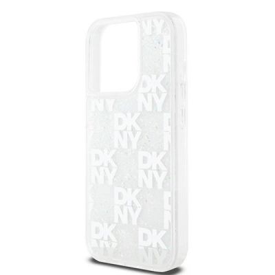 6. DKNY Liquid Glitter Multilogo Hülle für iPhone 15 Pro – Weiß