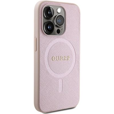 4. Guess Saffiano MagSafe Hülle für iPhone 15 Pro – Rosa