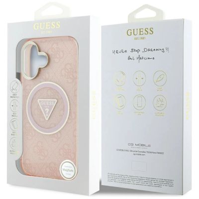 8. Guess IML Metal Glitter 4G Circle Triangle MagSafe Hülle für iPhone 16 - Pink
