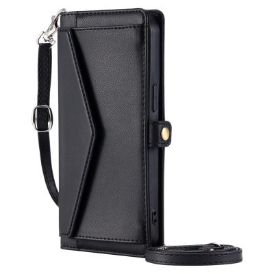 12. Samsung Galaxy A56 5G Leder-Wallet-Case mit Standfunktion und Tragegurten – Schwarz