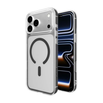 8. Puro Lite Mag TPU+PC Hülle kompatibel mit MagSafe für iPhone 17 Pro - Transparent mit grauem Ring
