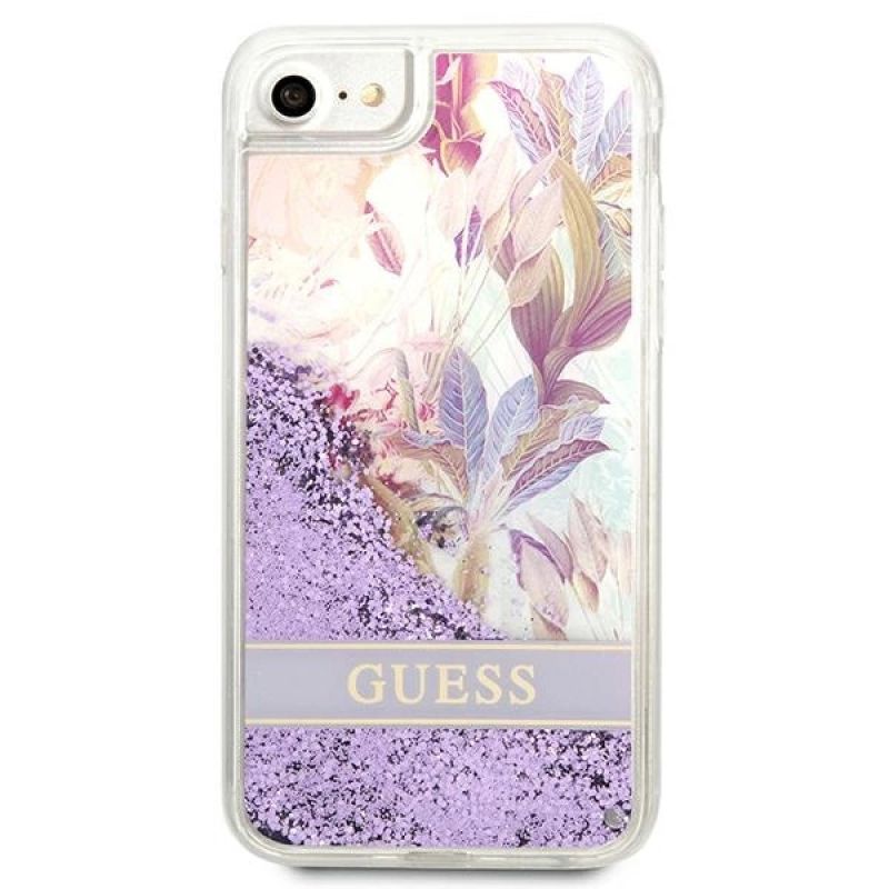 3. Guess Flower Liquid Glitter Case für iPhone SE 2022 / SE 2020 / 7 / 8 - Lila