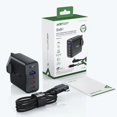 6. Schnellladegerät GaN UK 100W Power Delivery 3x USB C 1x USB - Schwarz