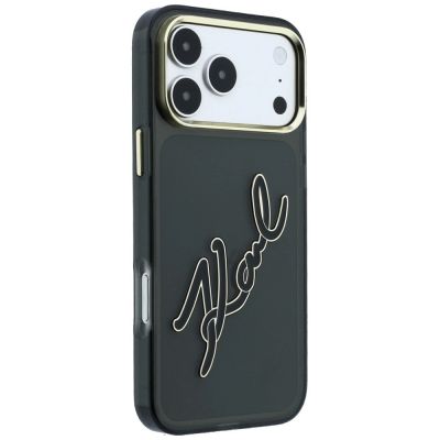 4. Karl Lagerfeld IML Big Signature Schutzhülle mit Metallrahmen aus Kunstharz für iPhone 18 Pro / 17 Pro – Schwarz