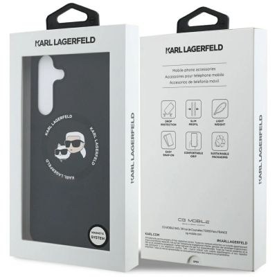 8. Karl Lagerfeld Silikonhülle mit Karl & Choupette-Motiv (MagSafe) für Samsung Galaxy S25 FE – Schwarz