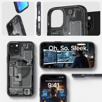 15. Spigen Ultra Hybrid Mag Case mit MagSafe für iPhone 15 Plus – Dunkelgrau (Zero One Pattern)