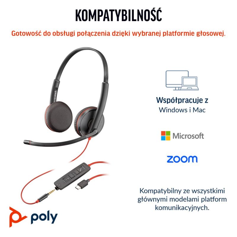 154. Poly Blackwire 3225 Stereo USB-C Headset + 3,5-mm-Klinkenstecker + USB-C/A-Adapter (Großpackung)