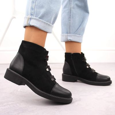 20. Damen-Wildlederimitat-Stiefeletten, gefüttert, schwarz M.Daszyński SA252-4