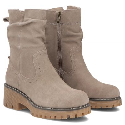 4. Damen-Leder-Stiefeletten in Beige mit Raffungen Filippo DBT6402