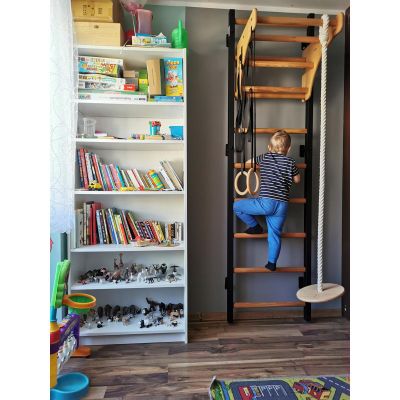 7. GYMNASTIK-Sprossenwand BENCHK mit verstellbarer Klimmzugstange aus Buchenholz und Gymnastikzubehör 711B A076