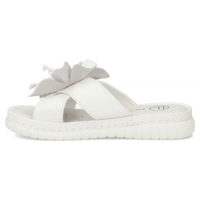 3. Damen-Flip-Flops aus Leder mit Blume, weiß, Filippo DK7762