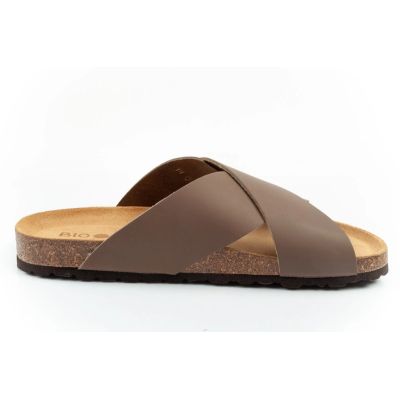 4. Bio Bio Schuhe Herren-Slipper, profilierte Flip-Flops, Naturleder, braun