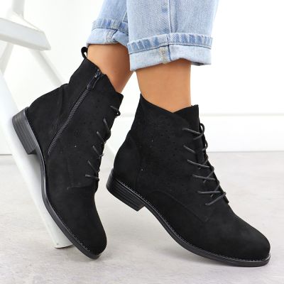8. Schwarze Damen-Ankle-Boots aus durchbrochenem Wildleder, S.Barski HY52-535