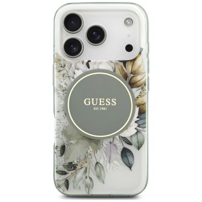 3. Guess IML Flower & Tonal Circle MagSafe Hülle für iPhone 18 Pro / 17 Pro – grün
