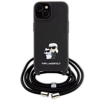 2. Karl Lagerfeld Crossbody Saffiano Metal Pin Karl & Choupette Hülle für iPhone 15 – Schwarz