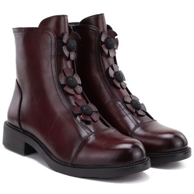 4. Damen-Ankle-Boots mit Zierblumen, gefüttert, bordeauxrot, Potocki SZ12852
