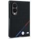 3. BMW M Lederhülle mit perforiertem dreifarbigem Streifenmuster, Metalllogos und MagSafe-Funktion für Samsung Galaxy Z Fold 8 – Schwarz
