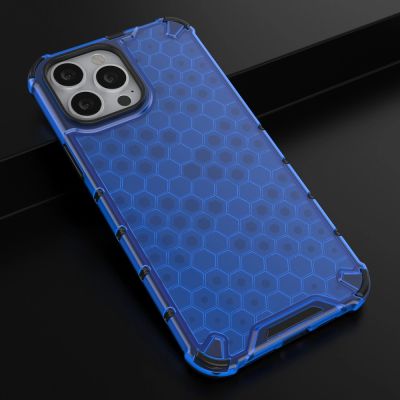 14. Honeycomb Handyhülle Schutzhülle mit TPU Rahmen für iPhone 13 Pro Max blau