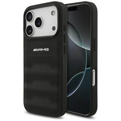 Mercedes AMG Lederhülle mit geprägtem Logo für iPhone 18 Pro / 17 Pro – Schwarz