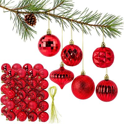 Dekorative Kunststoffkugeln, sicher verpackt, 40 Stück, Durchmesser 6 cm, roter Glimmer