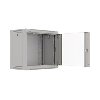 18. Wandmontierter Installationsschrank 19" 9U 540x350 graue Glastür LANBERG (FLAT PACK)