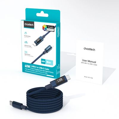 3. PD60W USB-C-zu-USB-C-Digitaldisplay, 1,2 m Nylonkabel – blau